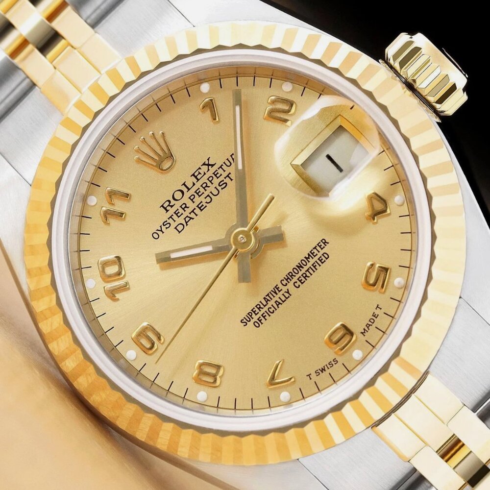 ROLEX LADIES DATEJUST CHAMPAGNE ARABIC DIAL 18K GOLD STEEL TWO TONE WATCH